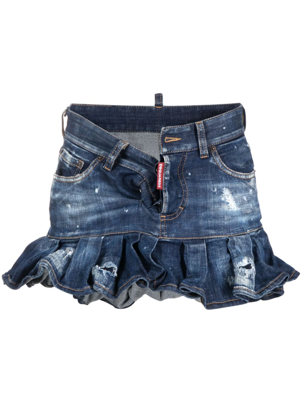 Distressed-effect pleated denim skirt - Blue
