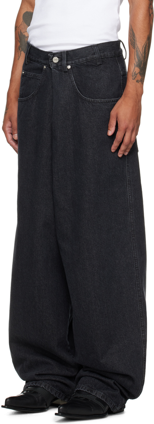 LU'U DAN Black Unisex Pleated Front Jeans