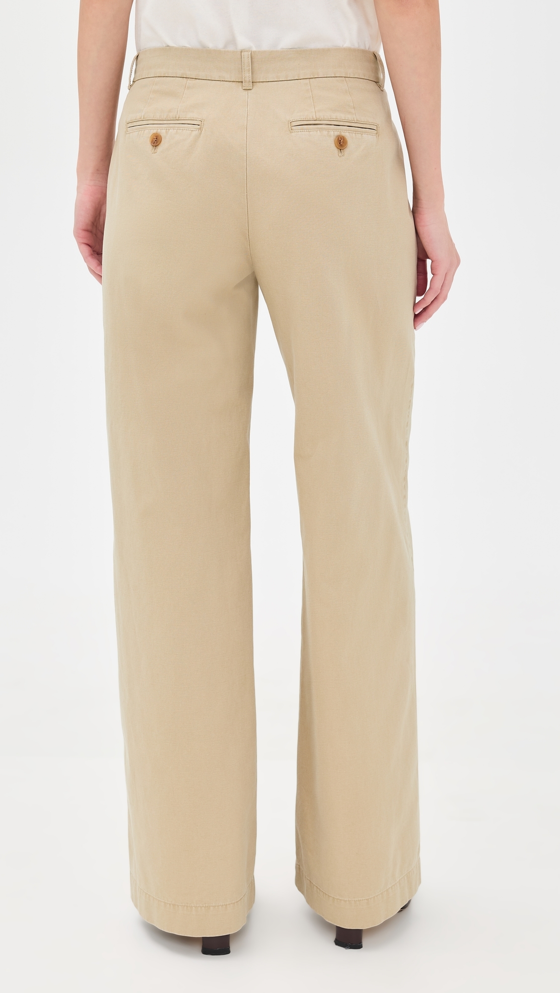 Cotton Twill Wide Leg Trousers Khaki