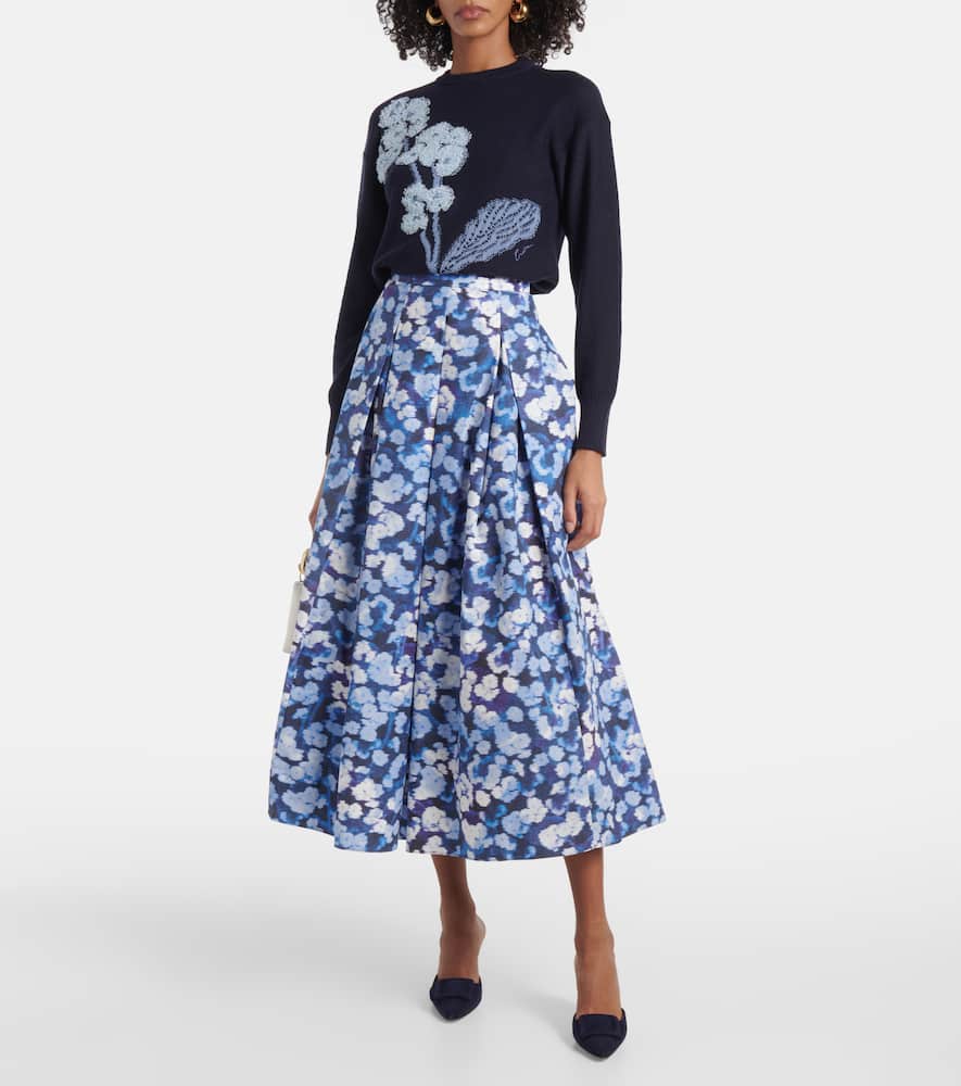 Erdem Floral pleated cotton midi skirt