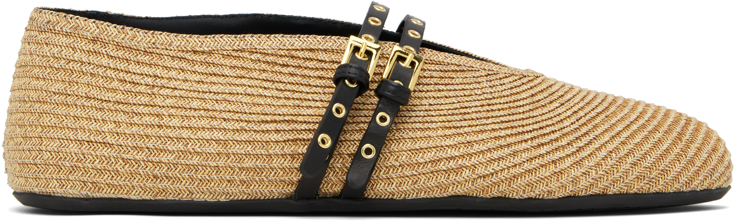 Beige Paper Straw Ballerina Flats