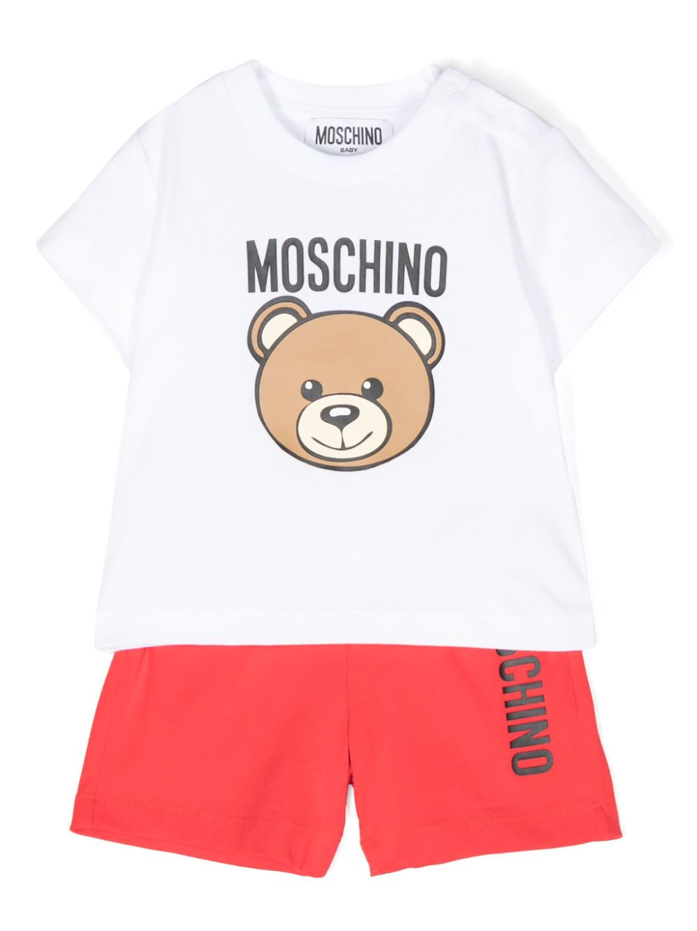 Teddy Bear-print cotton shorts set - White