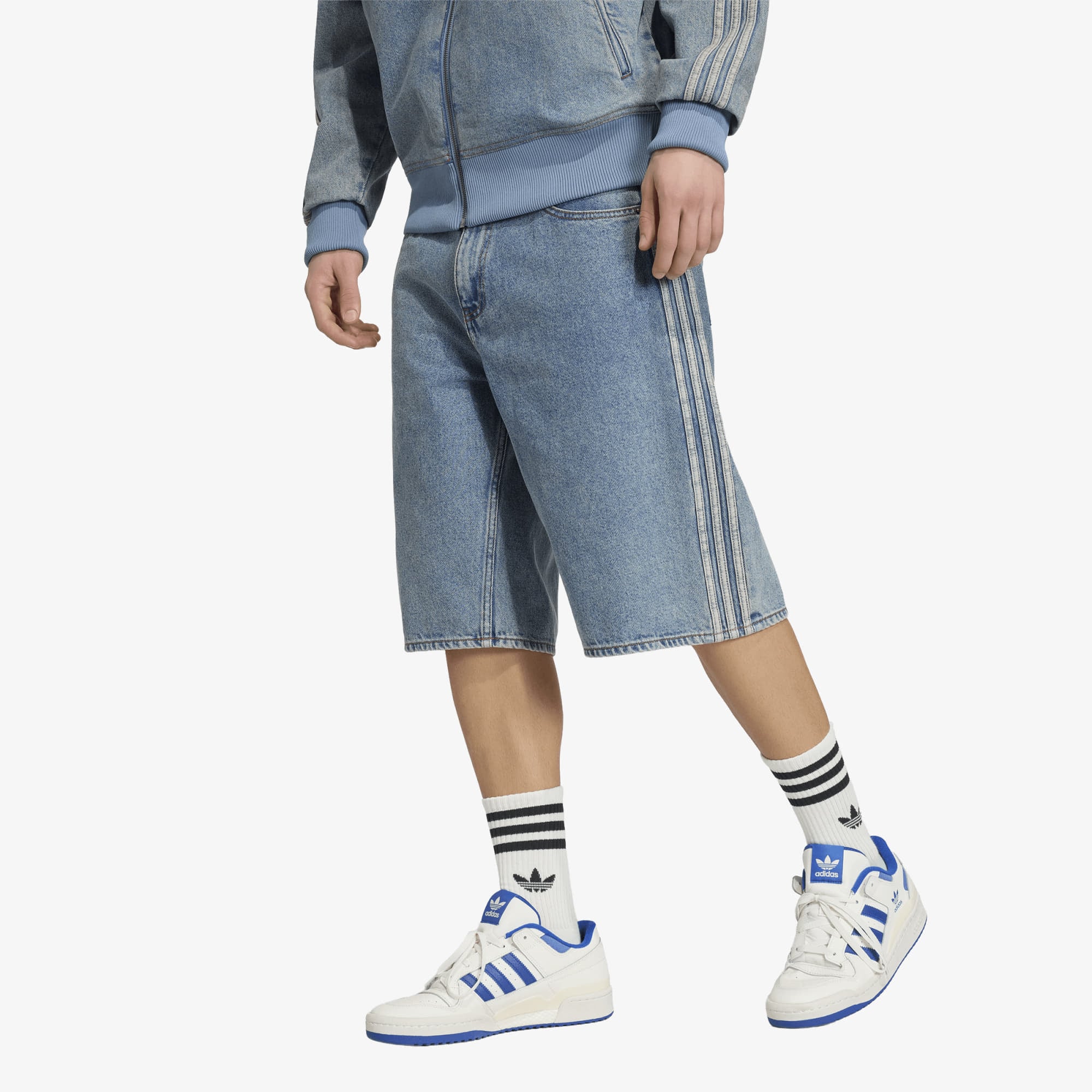 Adidas Firebird Adicolor Denim Jorts Mid-rise Straight Leg Worn Blue Deni