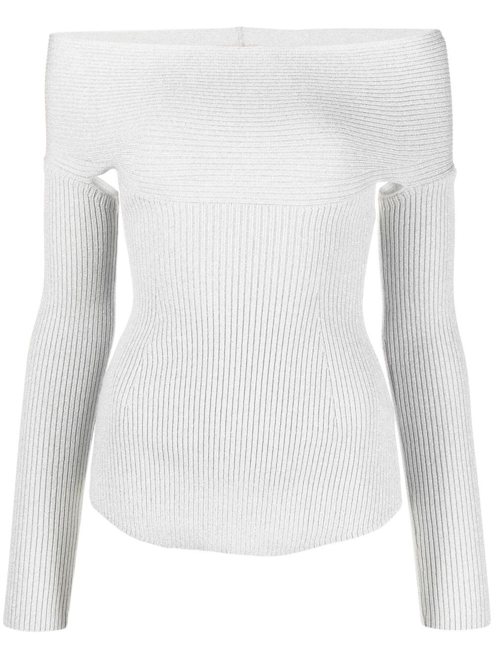 Salma off-shoulder ribbed top - Silver