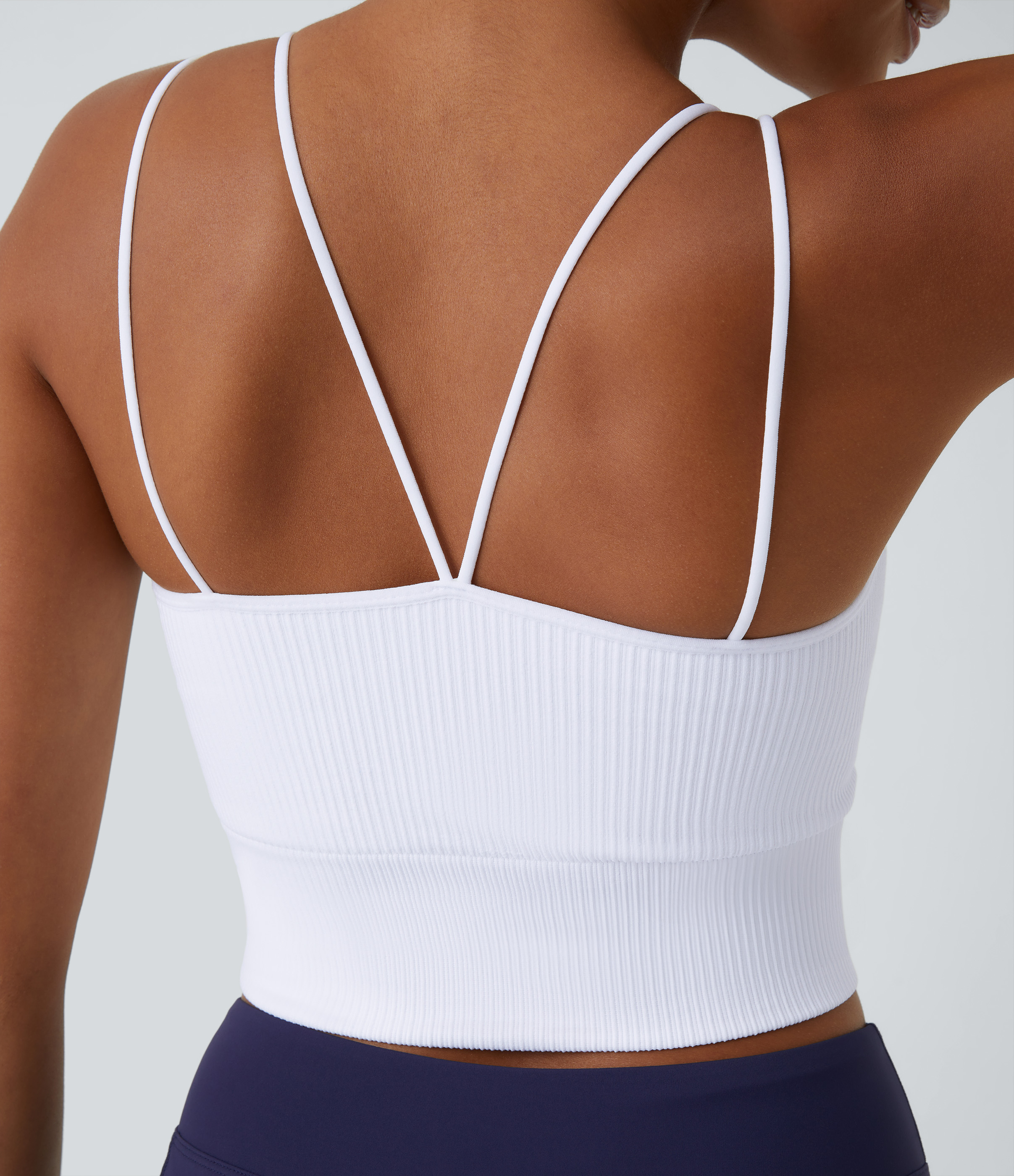 Seamless Flow Double Straps V Back Cropped Running Cami Top Tank Top - White