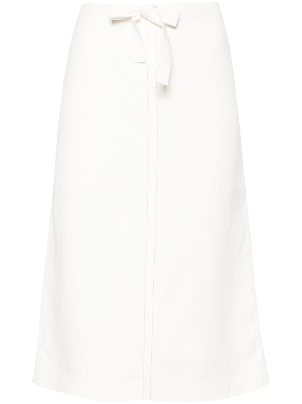 Contrast-stitching drawstring midi skirt - White