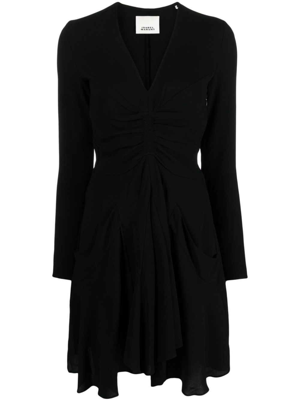 V-neck draped midi dress - Black