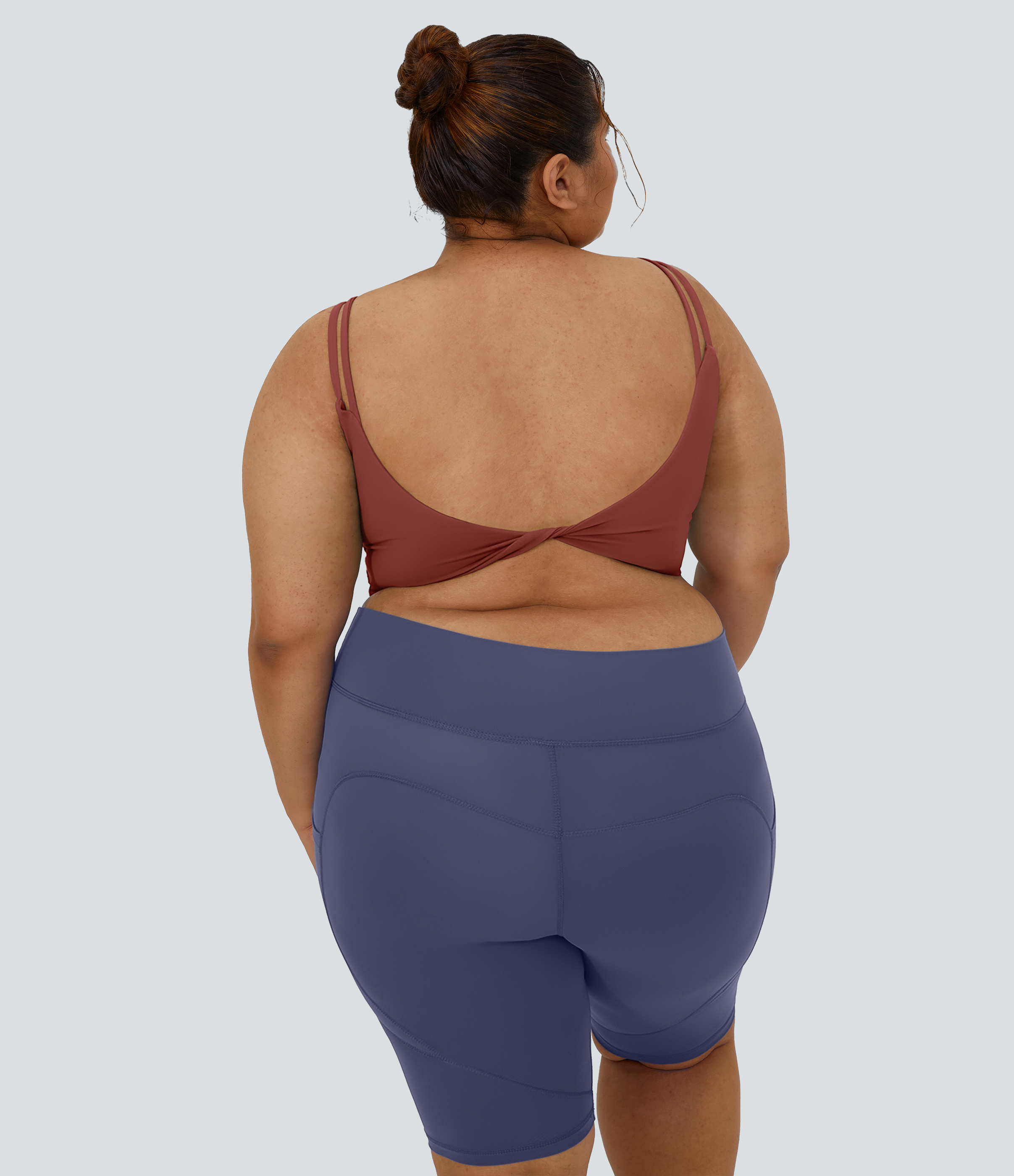 Double Straps Workout Plus Size Cropped Tank Top Tank Top - Marsala