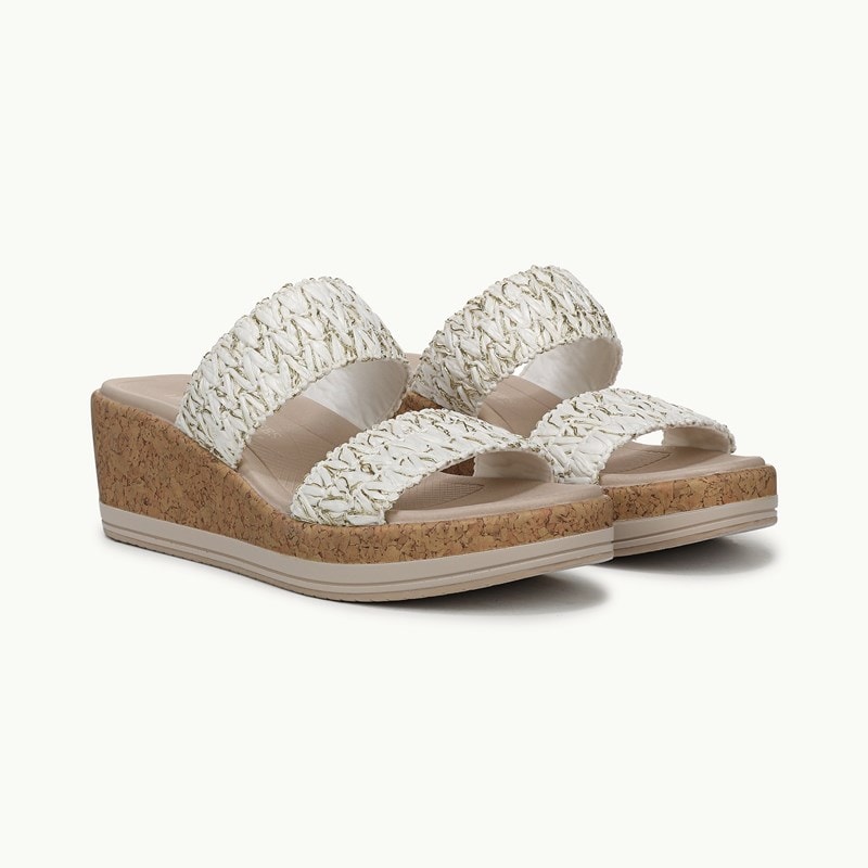 For Shoes Resort Wedge Sandal White/gold Stretch Faux Raffia