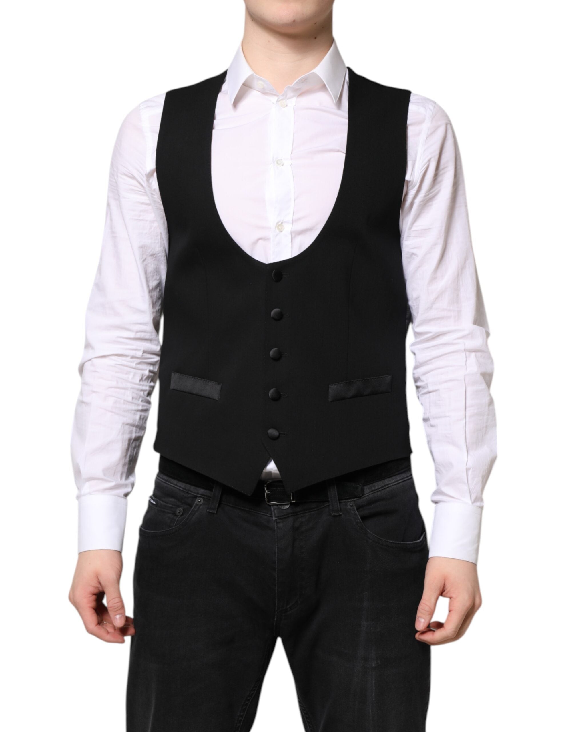 Virgin Wool & Silk Blend Vest — Black
