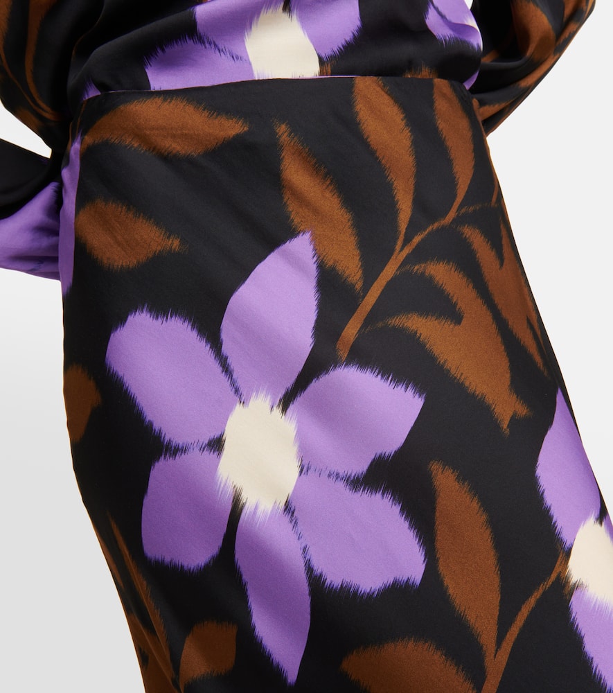 Kaiya printed satin midi skirt