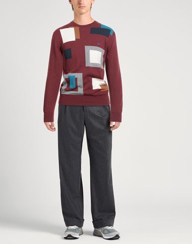 Man Sweater Burgundy Size S Cotton, Wool