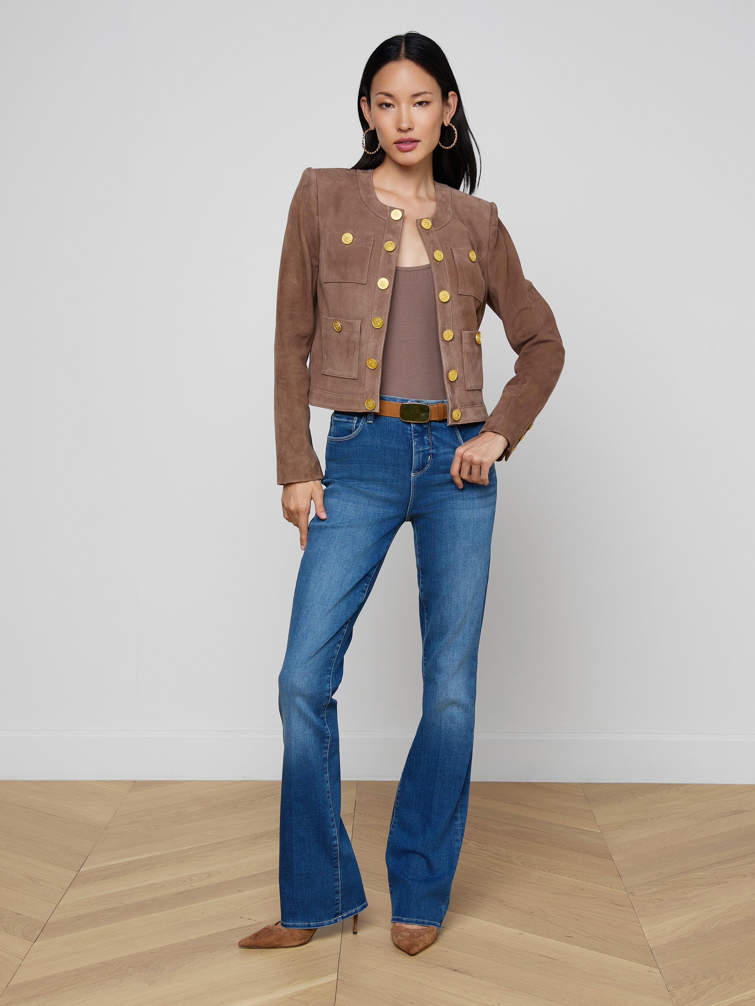 Jayde Collarless Jacket In Cardamom