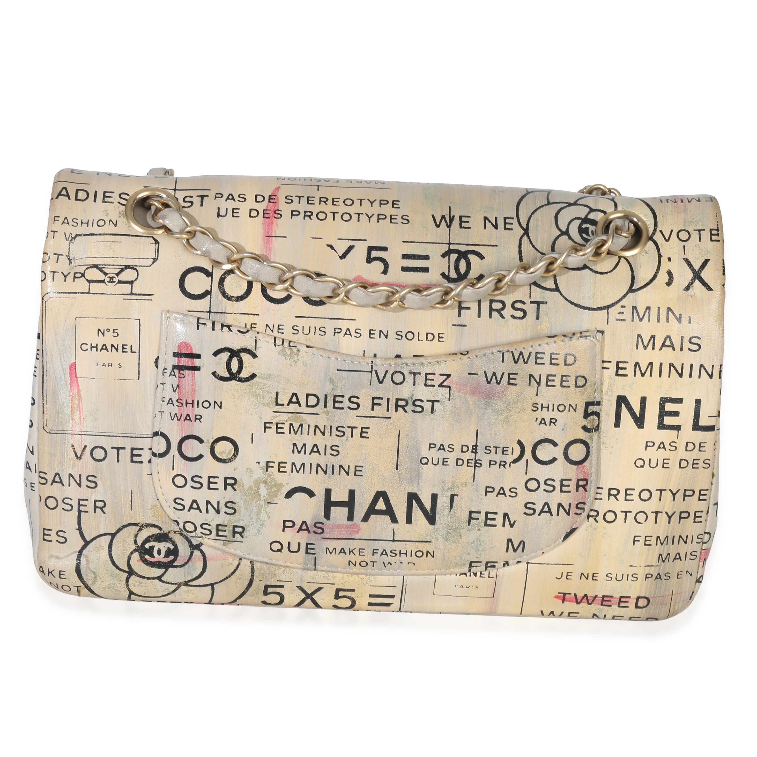 Newspaper Print Lambskin Medium Double Flap Bag