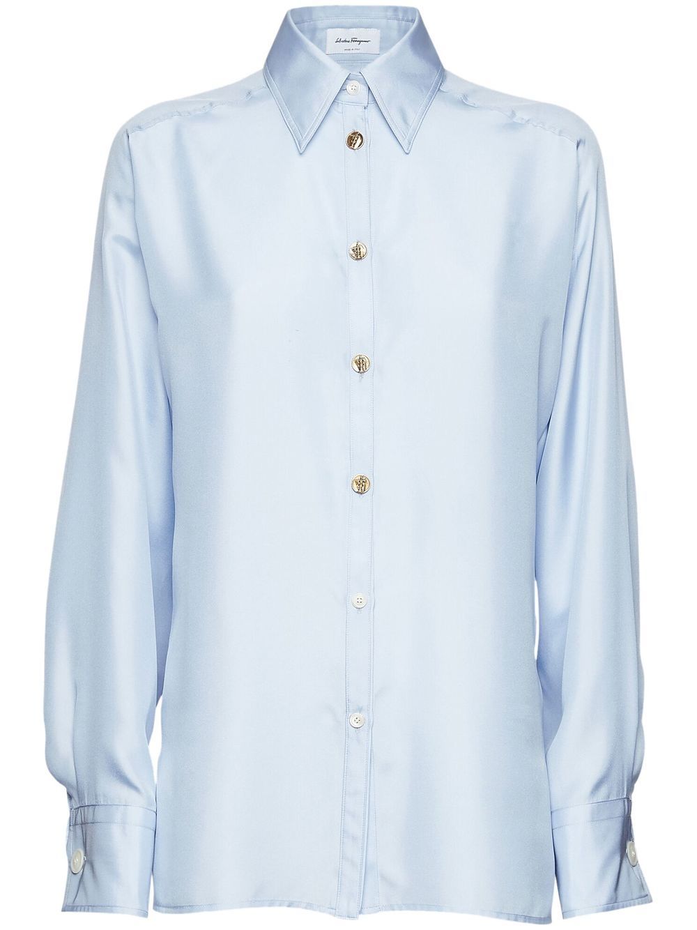 Button-front satin shirt - Blue