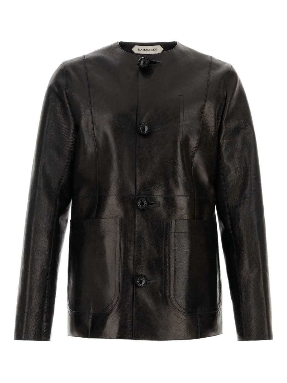 Namacheko crew-neck leather jacket - Black