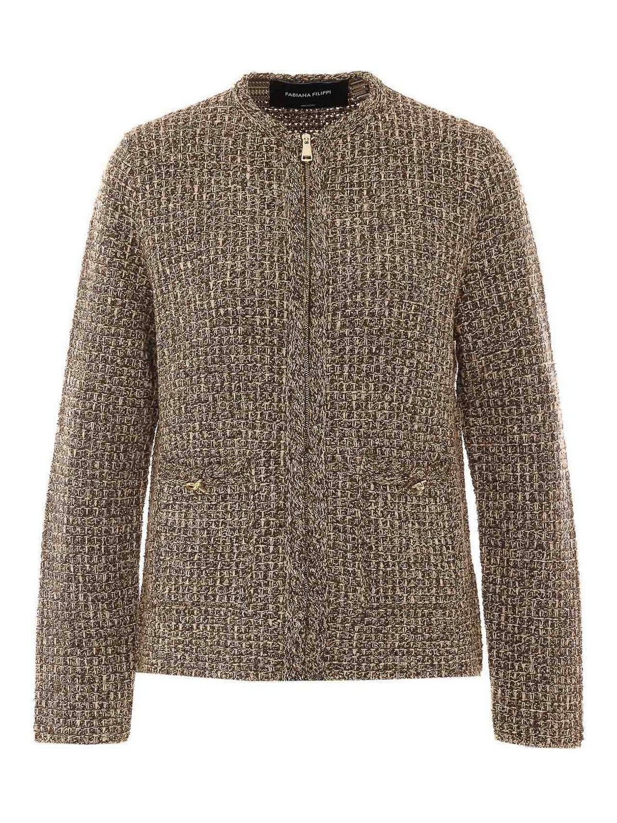 Fabiana Filippi - tweed pattern jacket textured fabric round neck