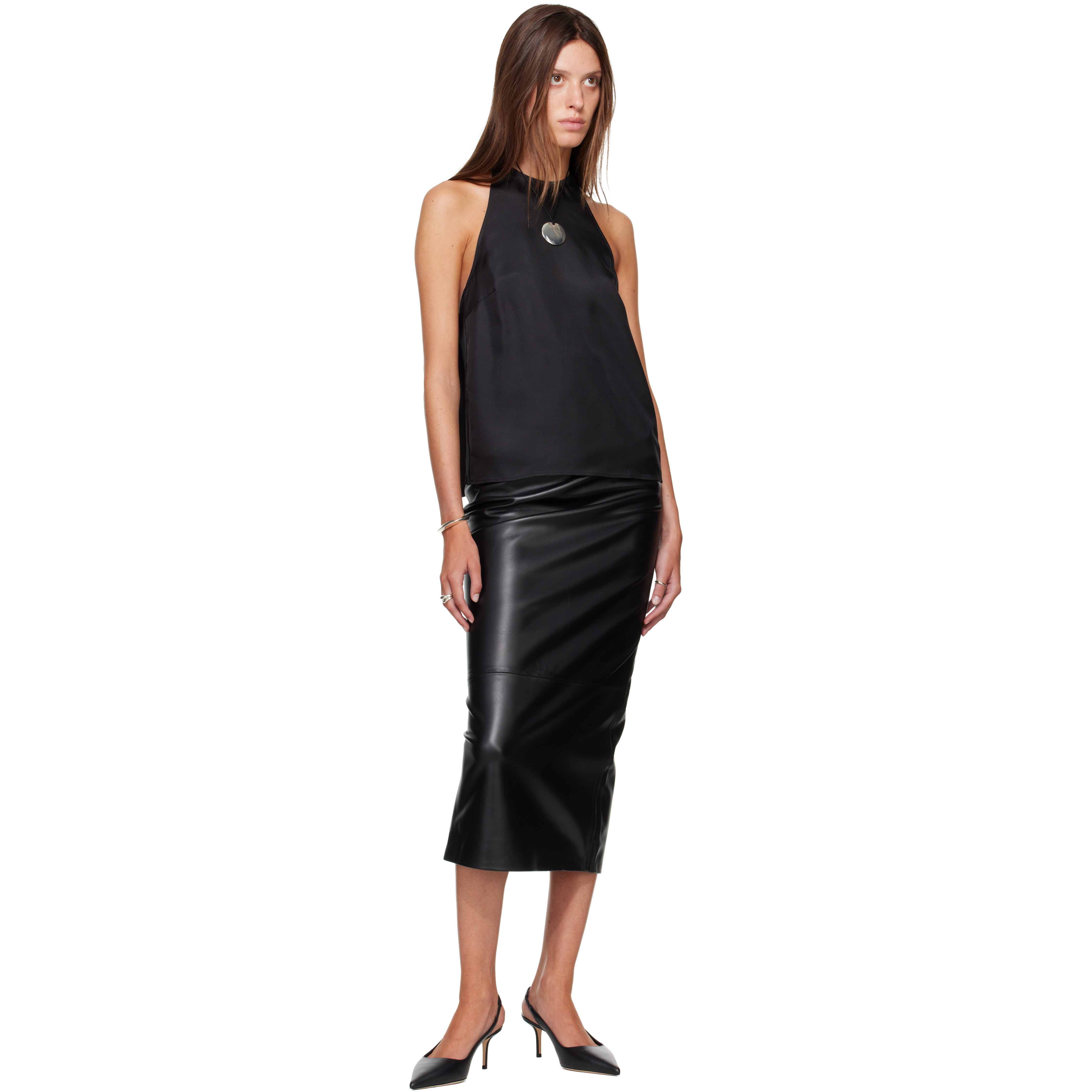 Black CAMI Silk Twill Cape Top