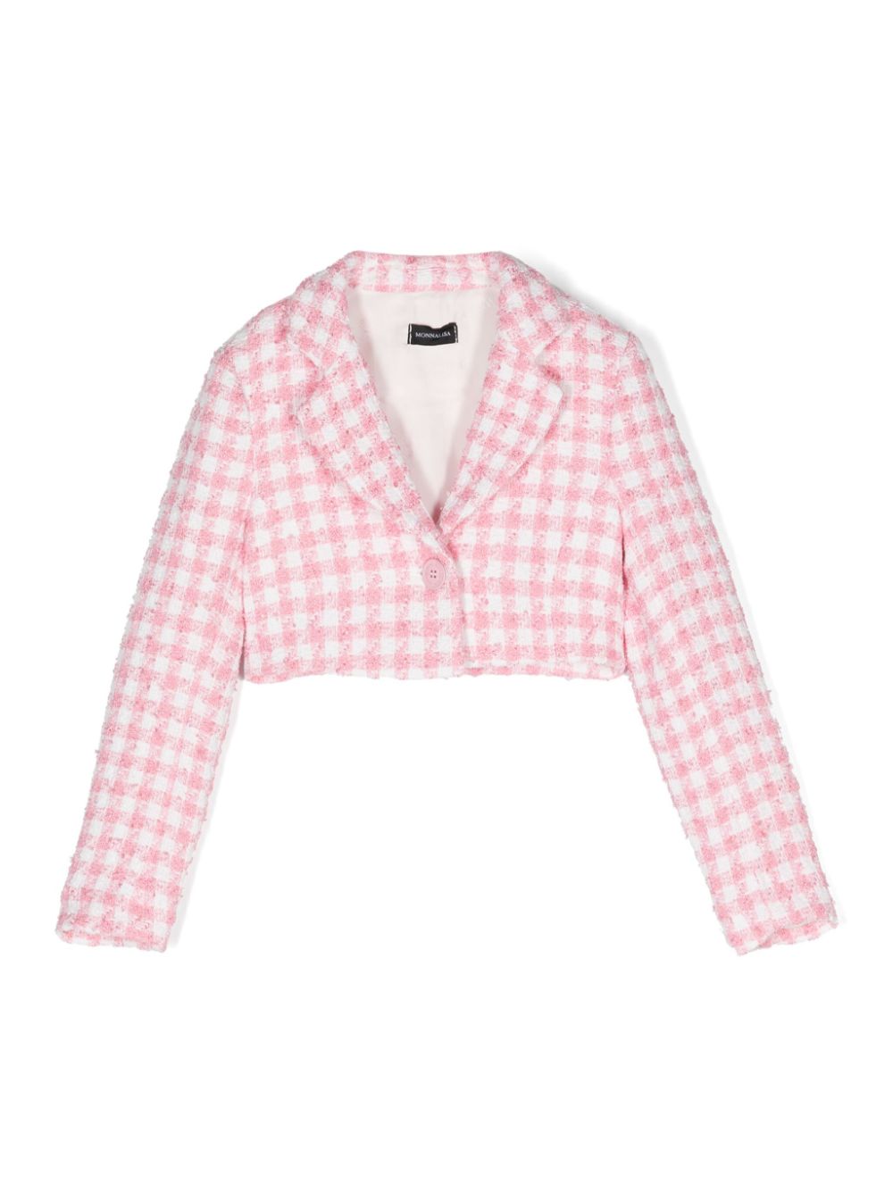 Houndstooth bouclé cropped blazer - White
