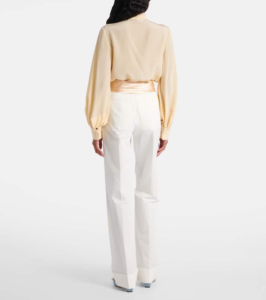 High-rise cotton and linen straight pants