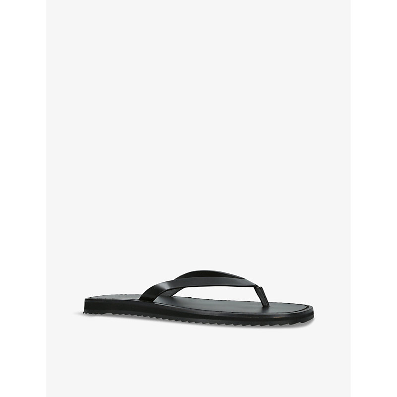 Womens Black City Slip-on Leather Flip Flops