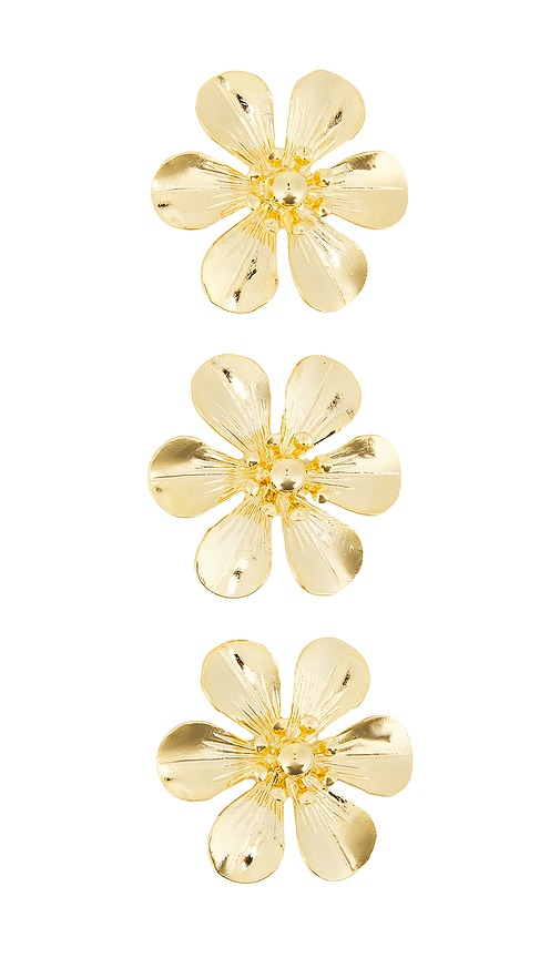 LELET NY Flora Clip Set Of 3 in Metallic Gold