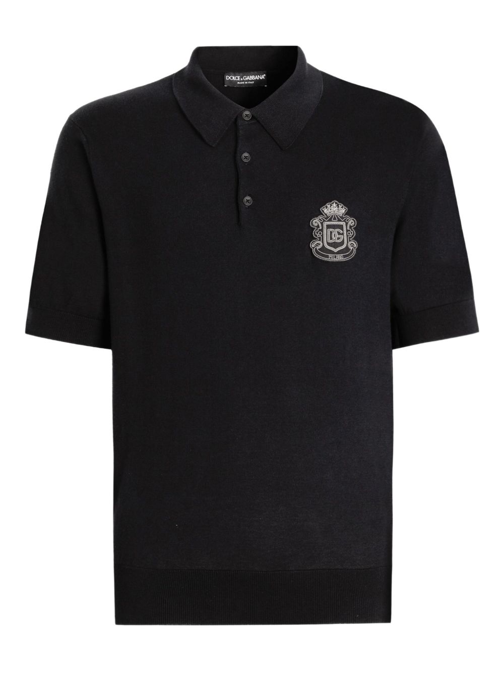 Men's Cotton Short-Sleeve T-Shirt with Lurex Embroidered Button Front, Ribbed Hems