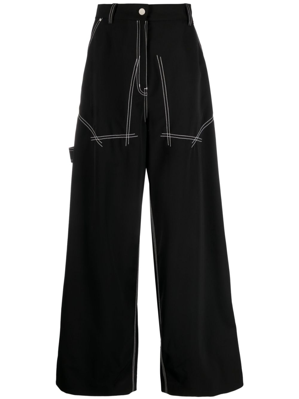 Contrast-stitch wide-leg trousers - Black