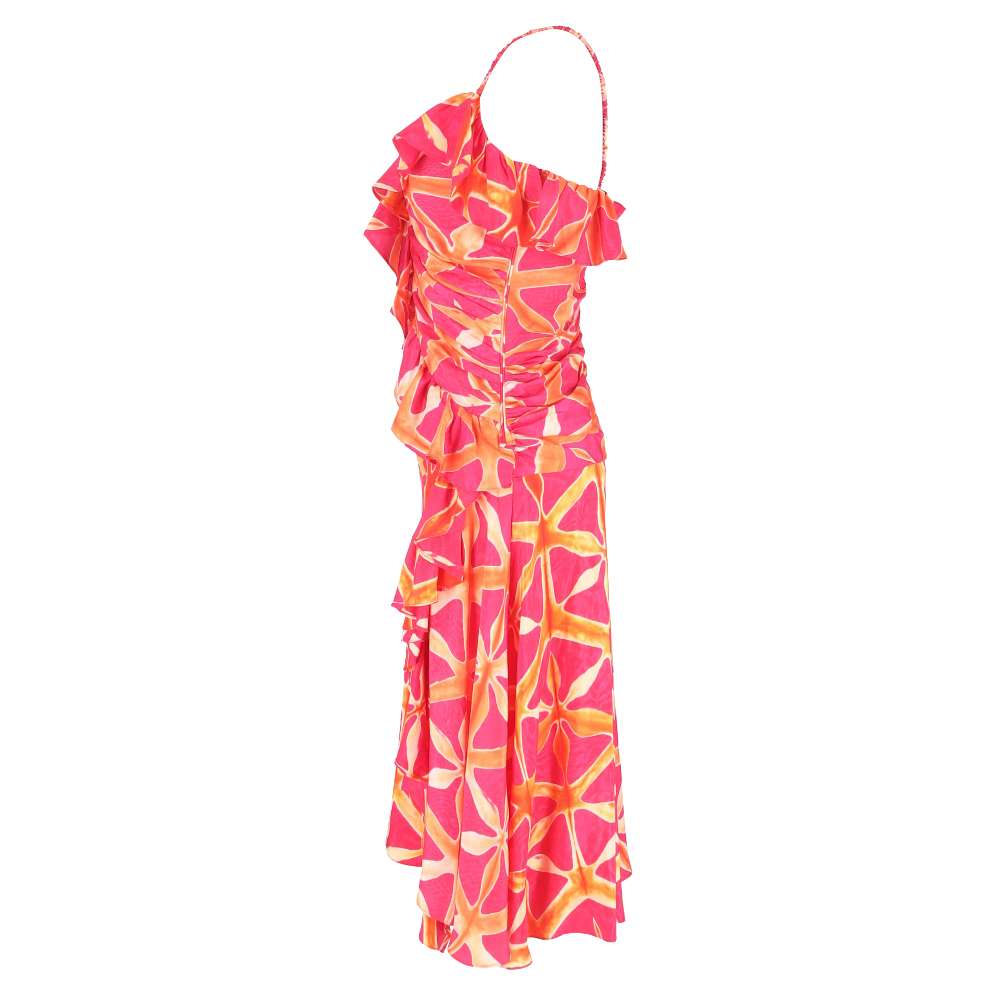 Ulla Johnson Pre-owned Womens Zoya Ruffled Printed Dress in Red Silk Satin - Sma