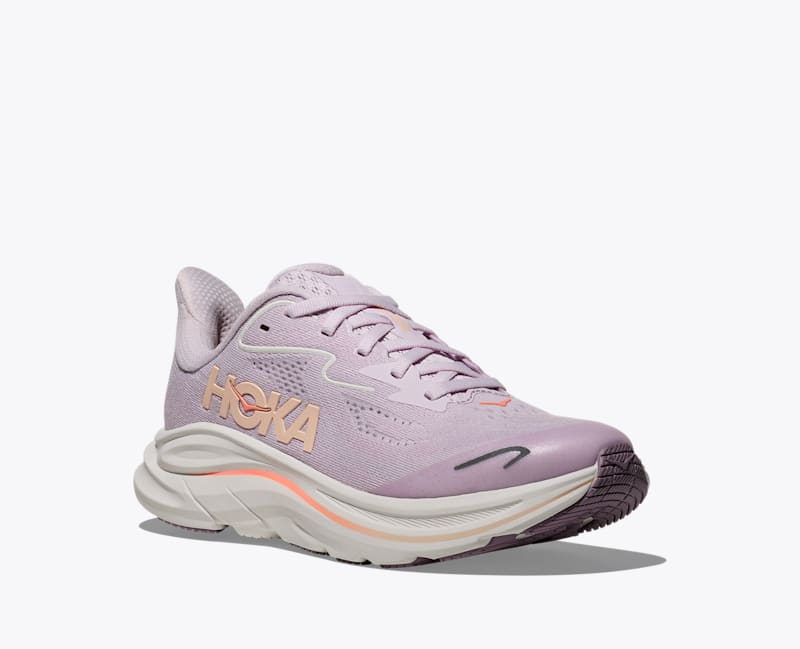 HOKA Clifton 10 Shoes in Lilac Cream/Tangerine Glow