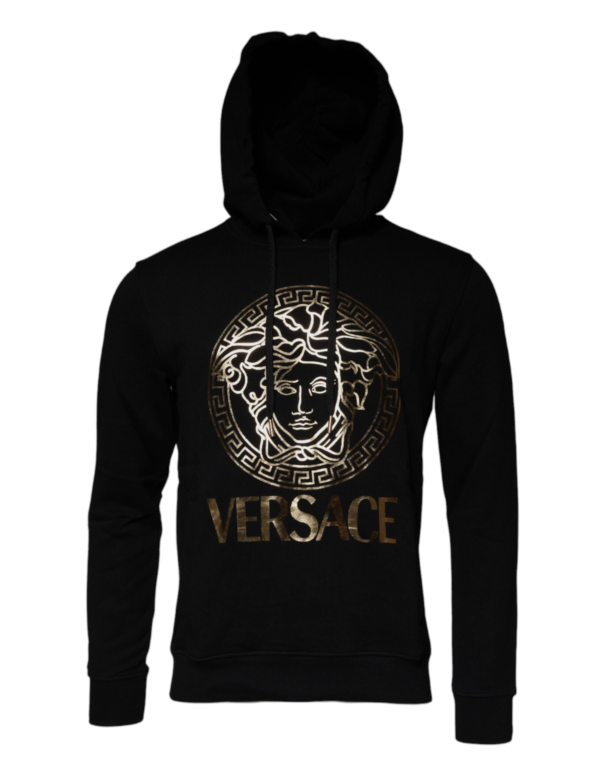Medusa-Logo Cotton Hoodie — Black
