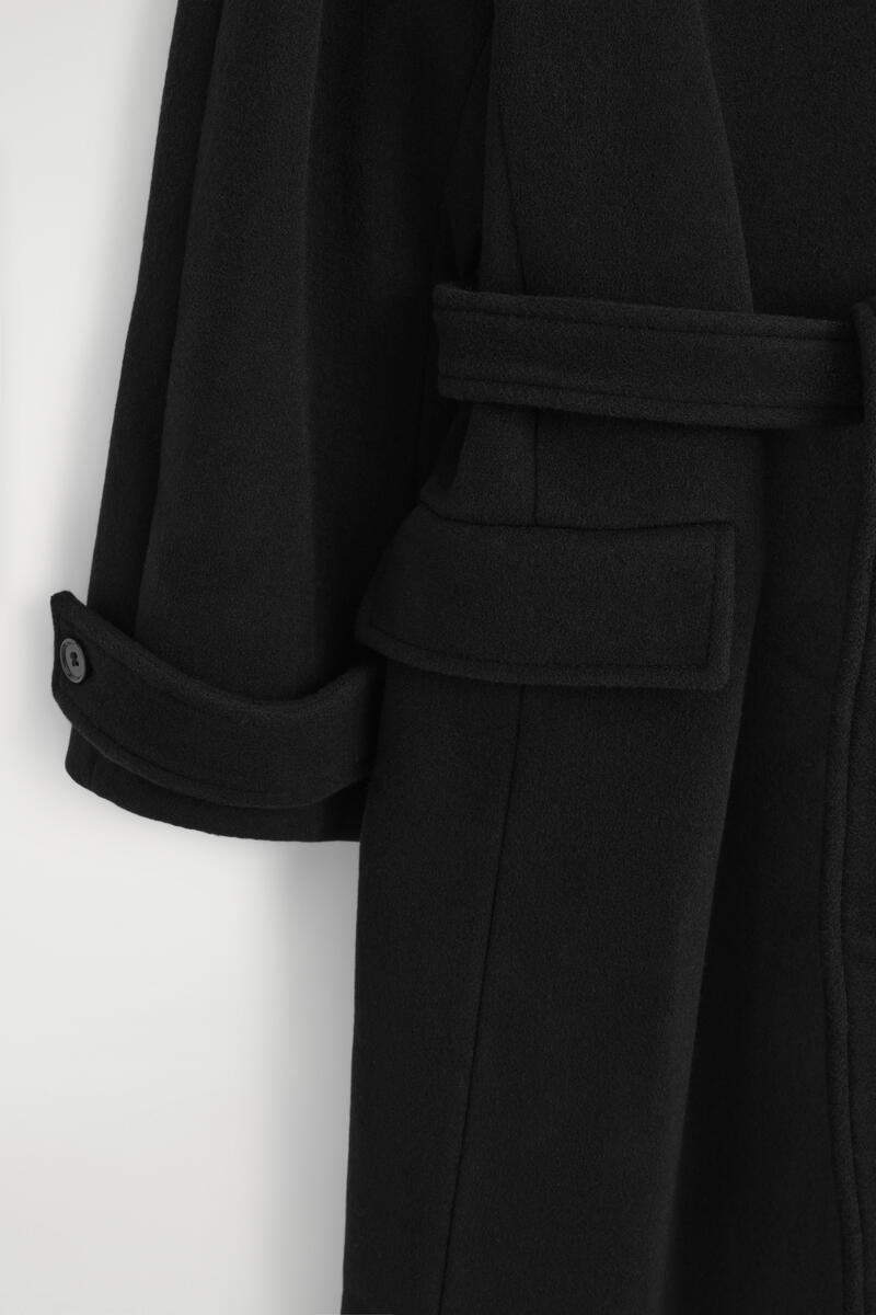 Belted Wool-Blend Mock-Neck Coat