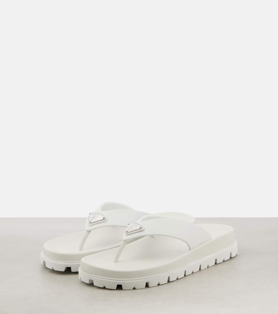 Leather-trimmed thong sandals
