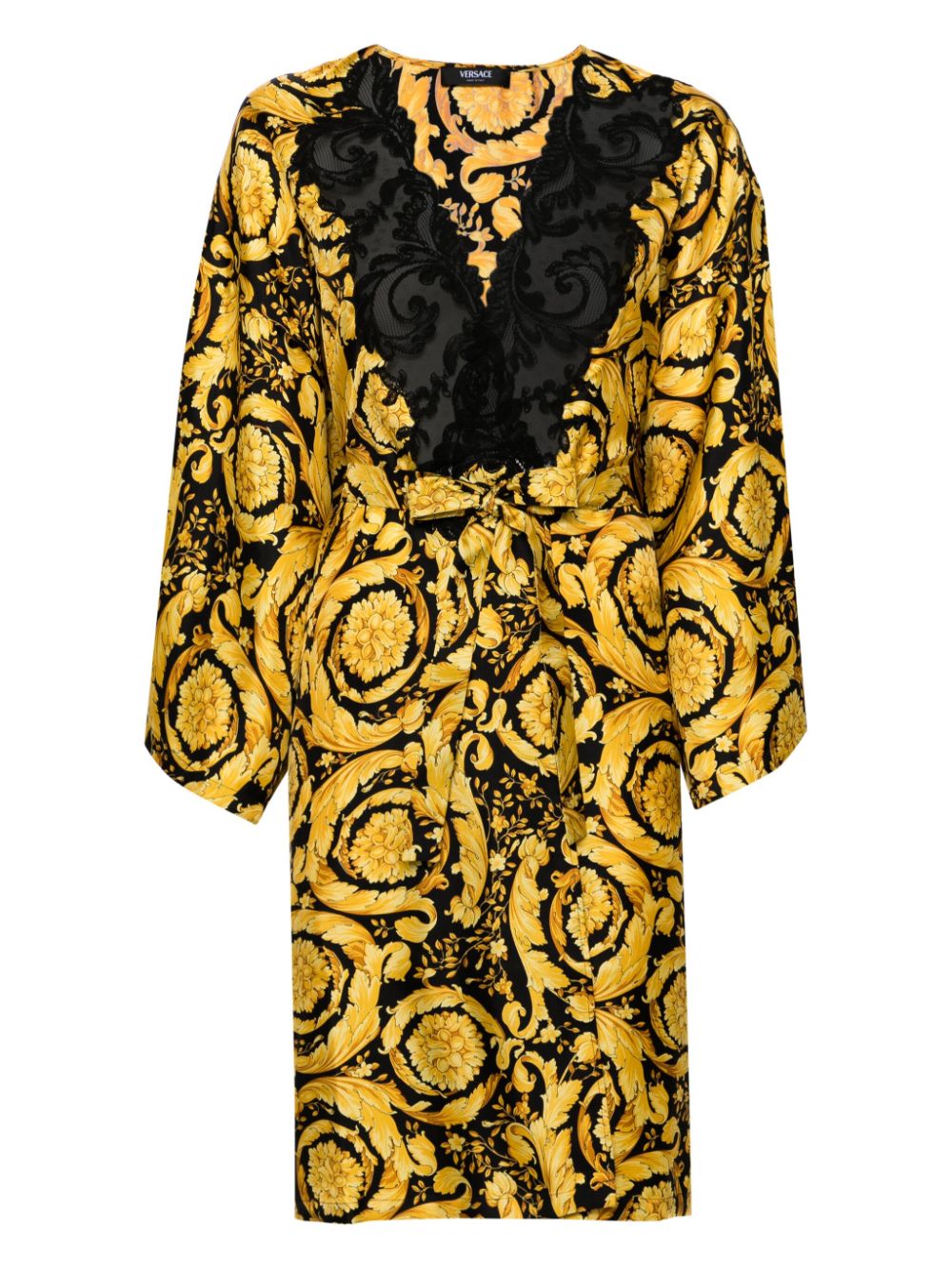 Barocco-print silk robe - Black