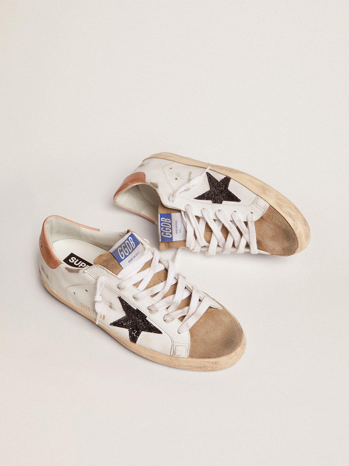 Golden Goose - Women's Super-star With Black Glitter Star And Pink Heel Tab, Woman