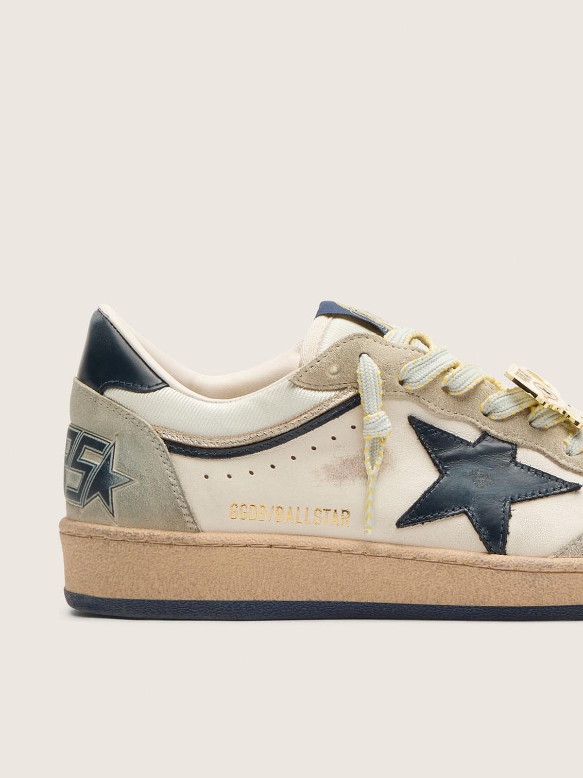 Golden Goose - Men’s Ball Star Ltd In White Leather And Light Grey Suede With Dark Blue Star And Skins, Man