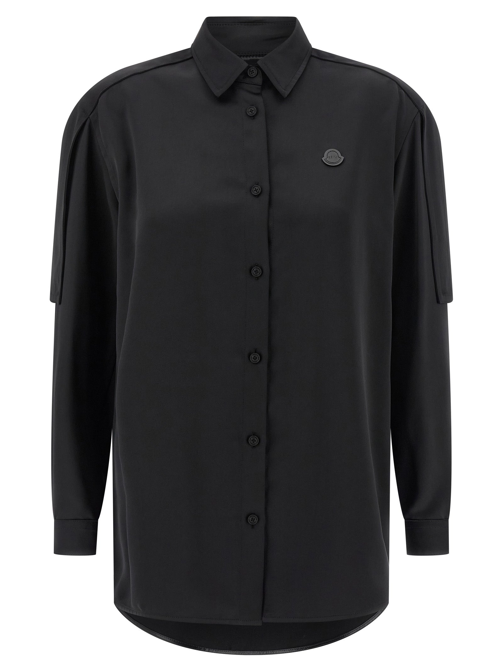 Satin Button-Front Blouse — Black