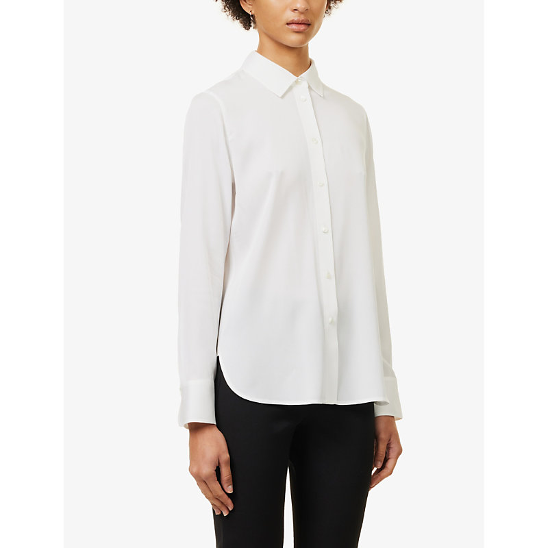 Womens Optic White Curved-hem Slim-fit Silk-blend Shirt M