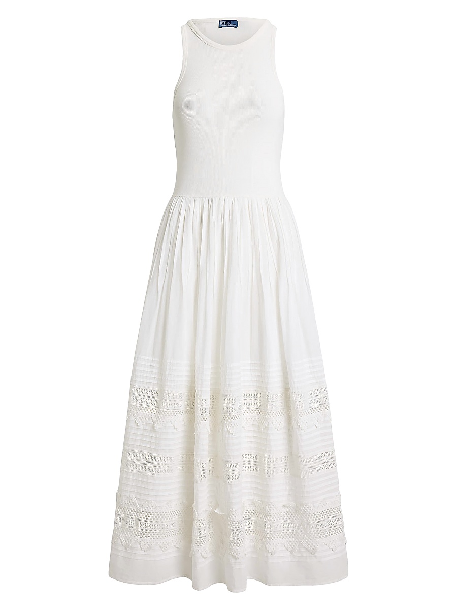 Women's Lace-Trim Tank Midi-Dress - White
