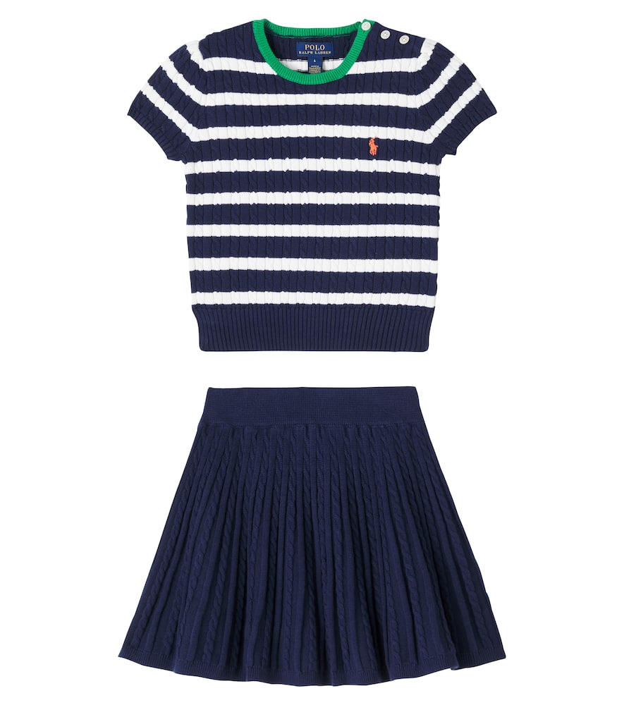 Knitted cotton top and skirt set