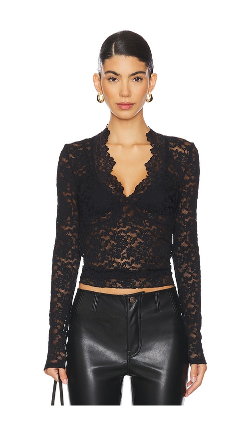 Free People x Intimately FP All Day Lace Long Sleeve Top In Black in Black. - XS also in