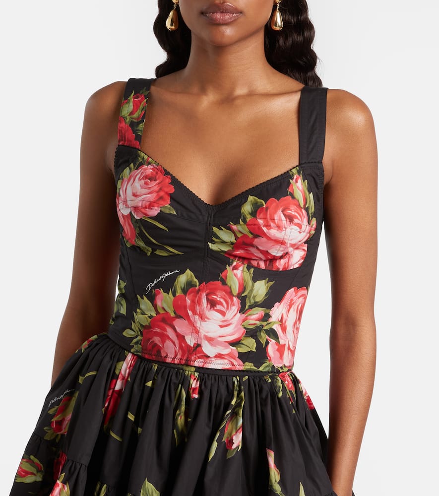 Floral cotton-blend bustier top