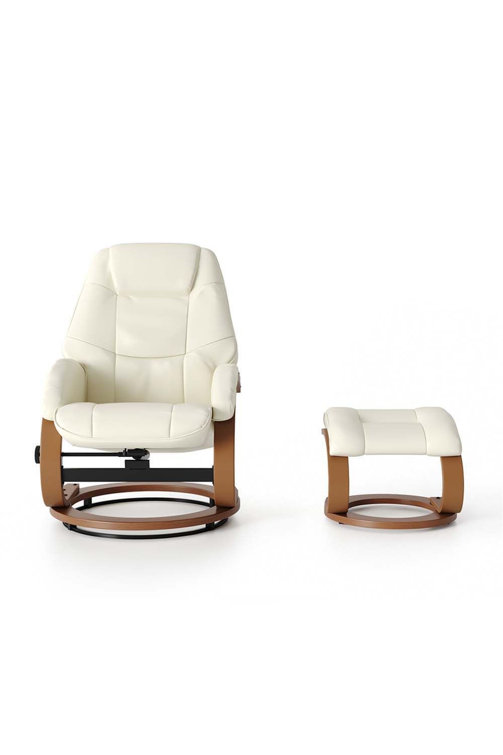 Living And Home Contemporary Leather Soft Recliner With Footstool In Beige