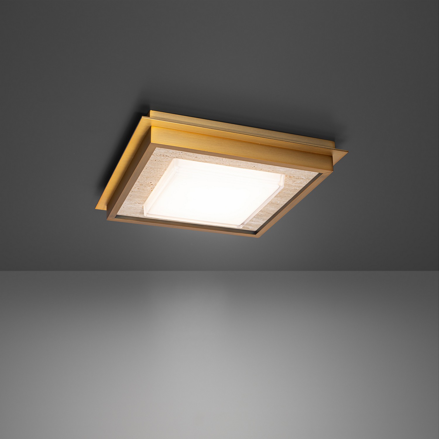 Beige Travertine Aged Brass LED Flush Mount from the Grandstand Collection