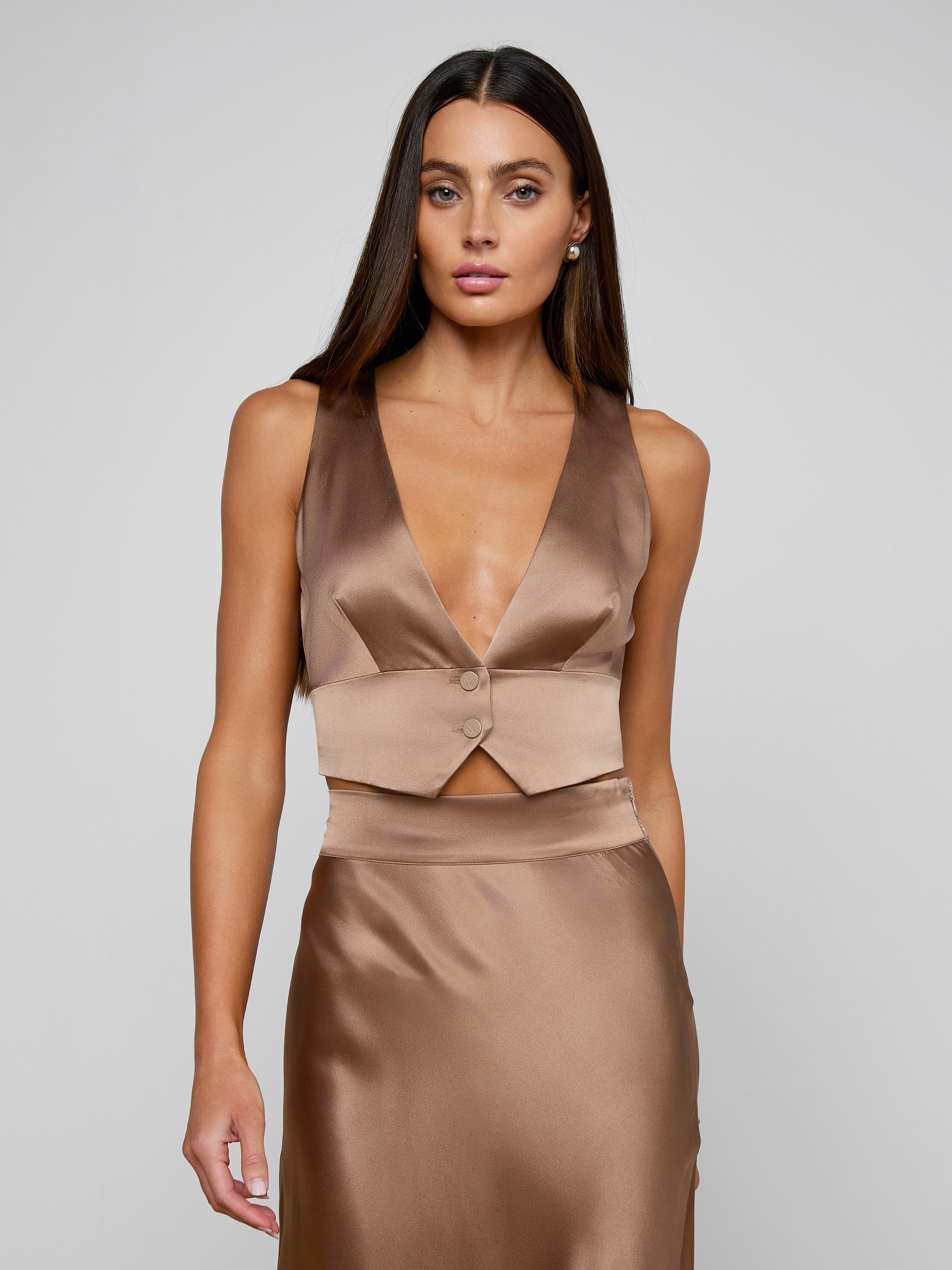 Devony Silk Vest In Portabella