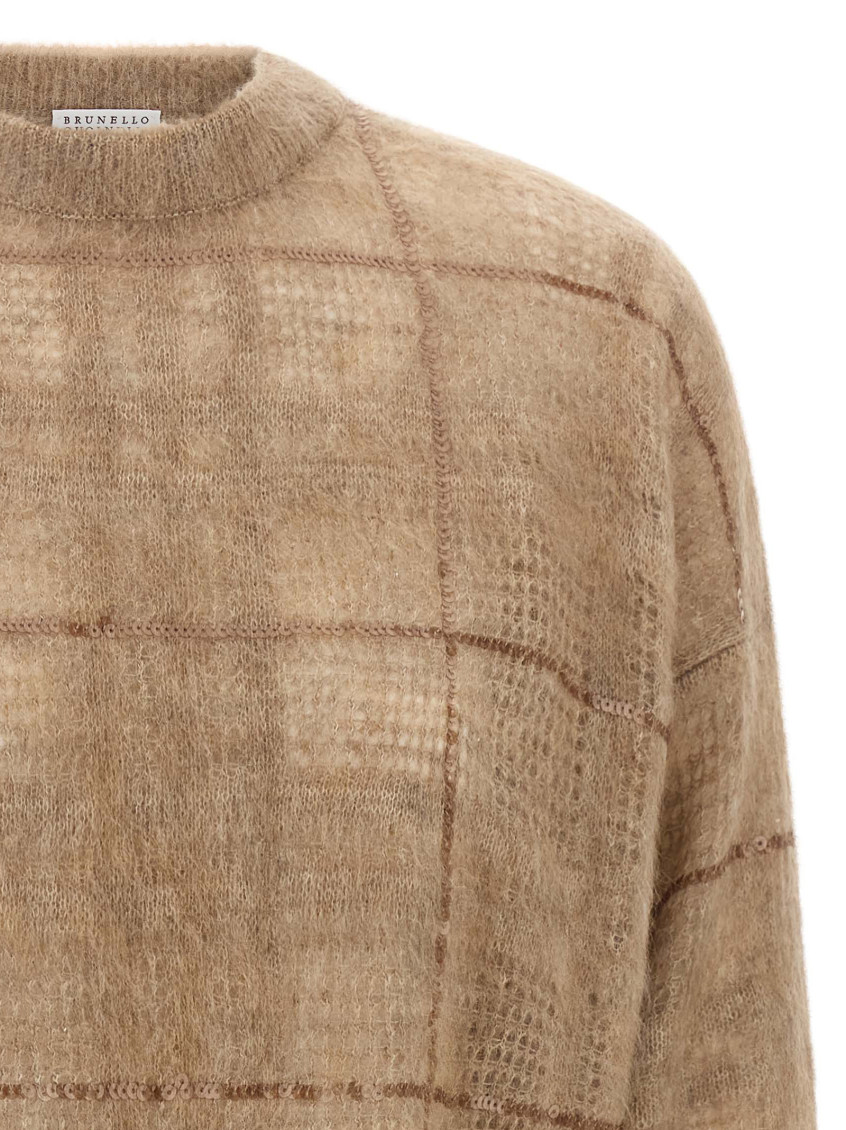 Brunello Cucinelli - sequin check mohair wool crew sweater