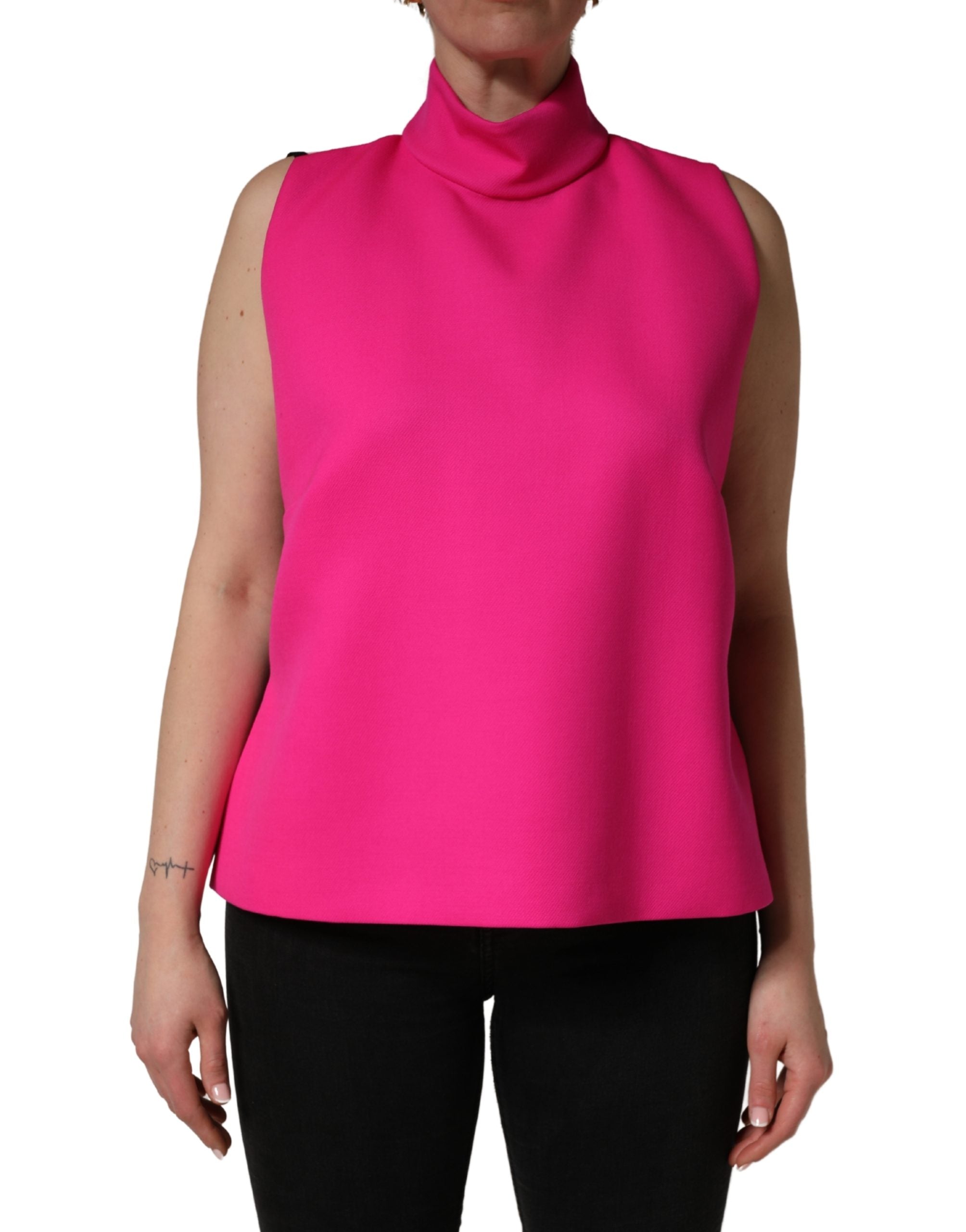 Virgin Wool Mock Neck Tank Top — Pink