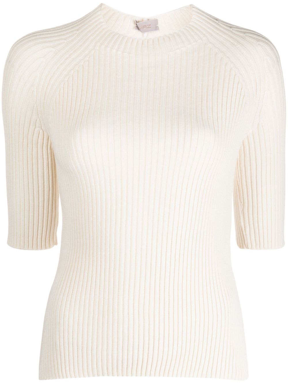 Three-quarter sleeve ribbed knitted top - Neutrals