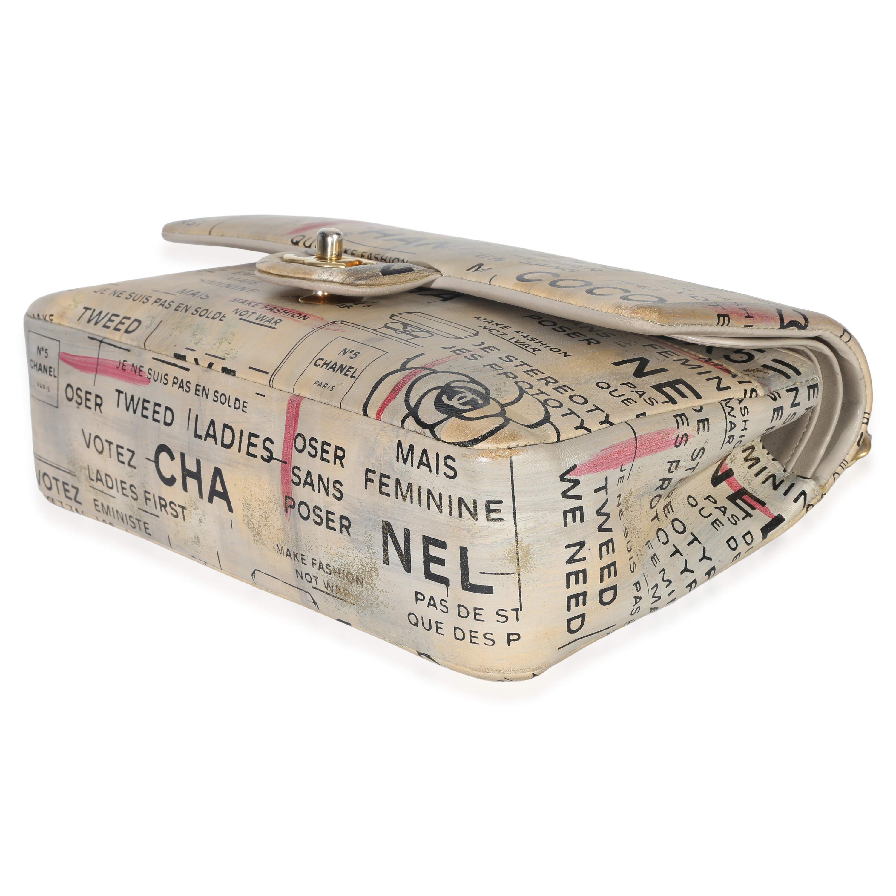 Newspaper Print Lambskin Medium Double Flap Bag