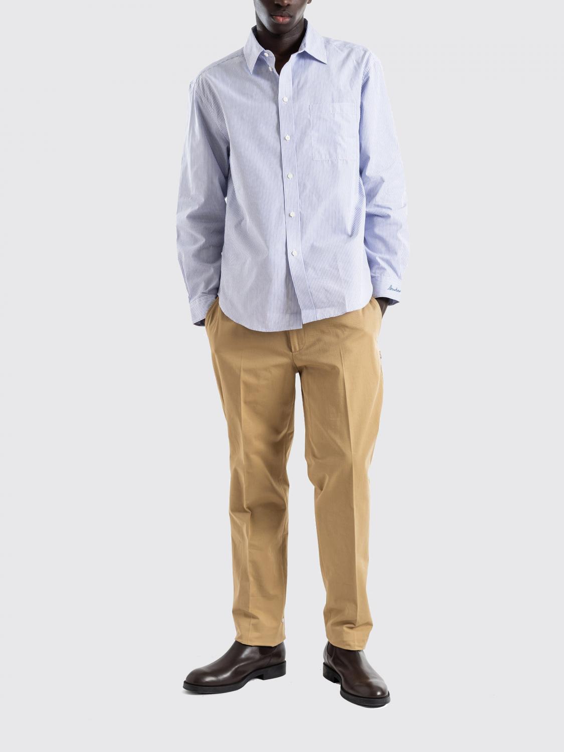 Striped Cotton Shirt with Classic Collar and Curved Hem
